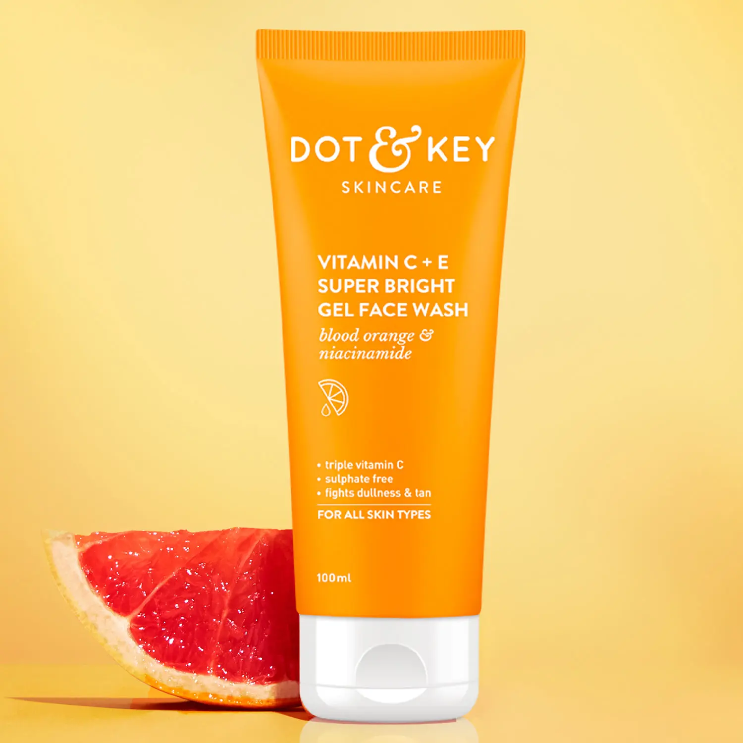 Dot & Key Vitamin C + E Super Bright Gel Face Wash with Blood Orange & Niacinamide | Triple Vitamin C Face Wash for Tan, Dark Spots & Pigmented Skin | All Skin Types Face Wash for Men & Women | 100ml