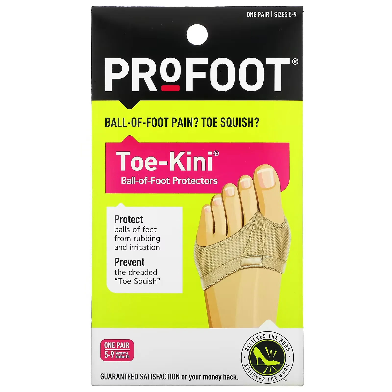 Toe-Kini, Ball-Of-Foot Protectors, Sizes 5-9, 1 Pair