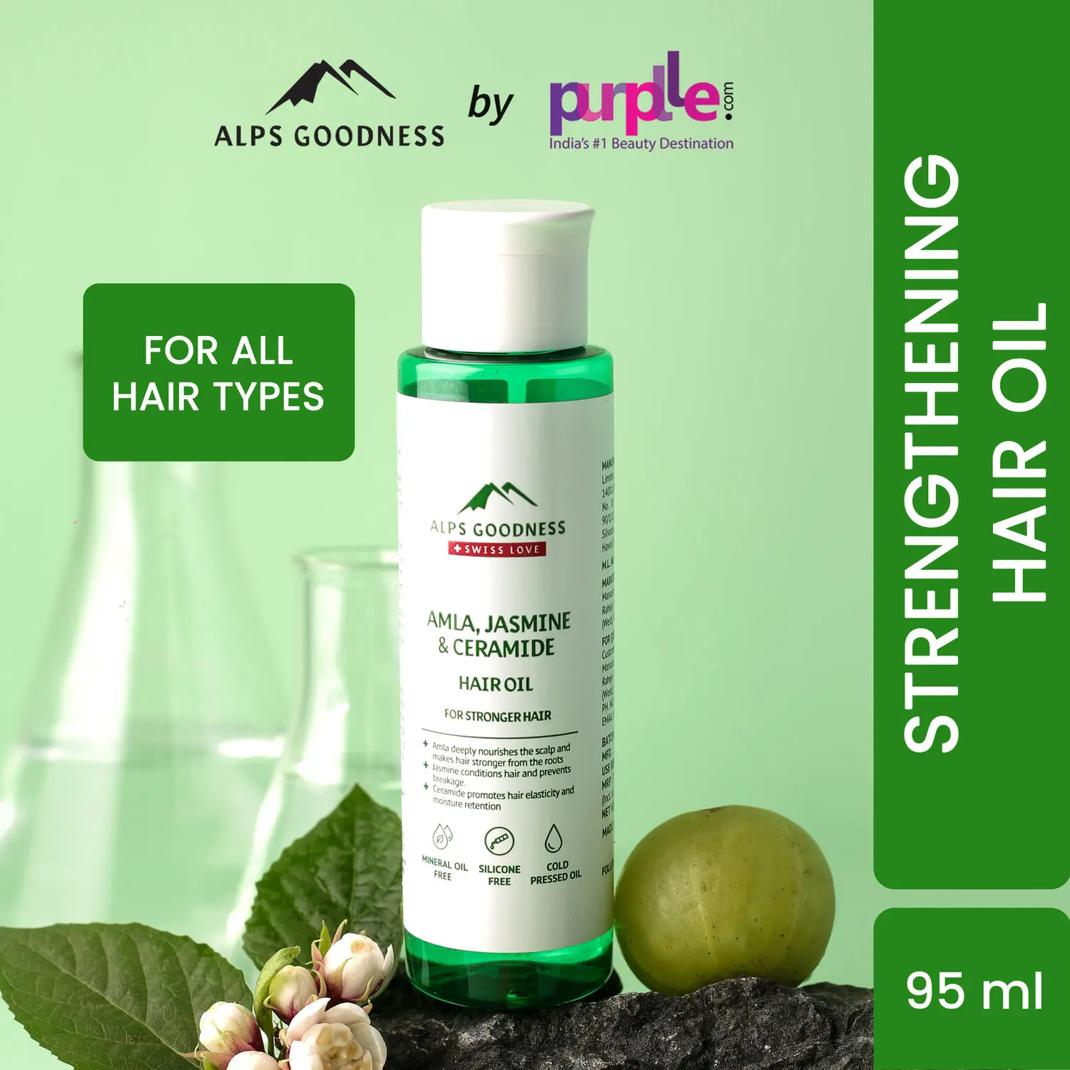 Alps Goodness Amla, Jasmine & Ceramide Hair Oil for Stronger Hair (95 ml)| Lightweight Oil| Light oil for everyday use| Silicone Free, Sulphate Free, Mineral Oil Free, Vegan, Cruelty Free