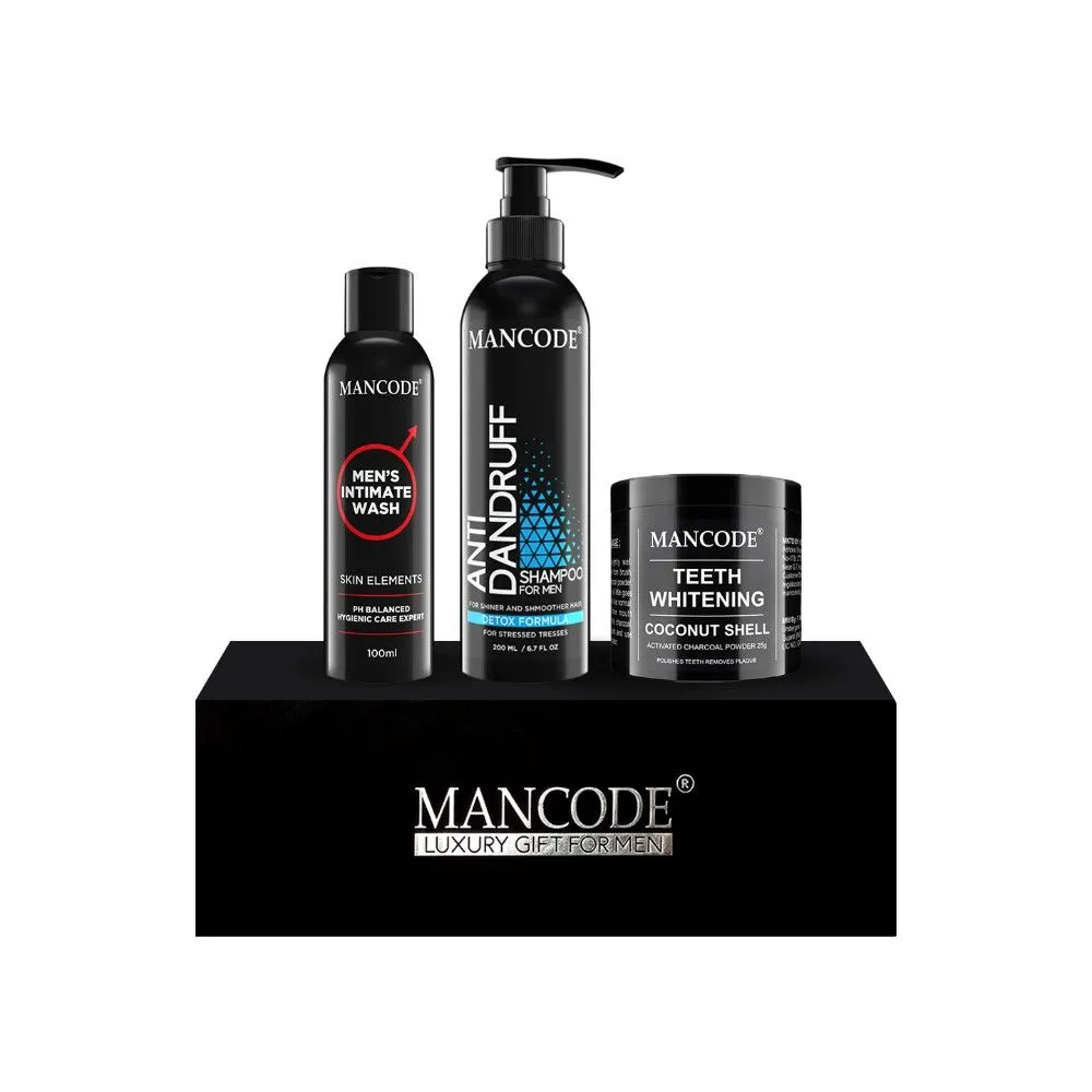 ManCode Bath Essential Luxury Gift Set -07 (Intimate Wash + AntiDandruff Shampoo + Teeth Whitening)