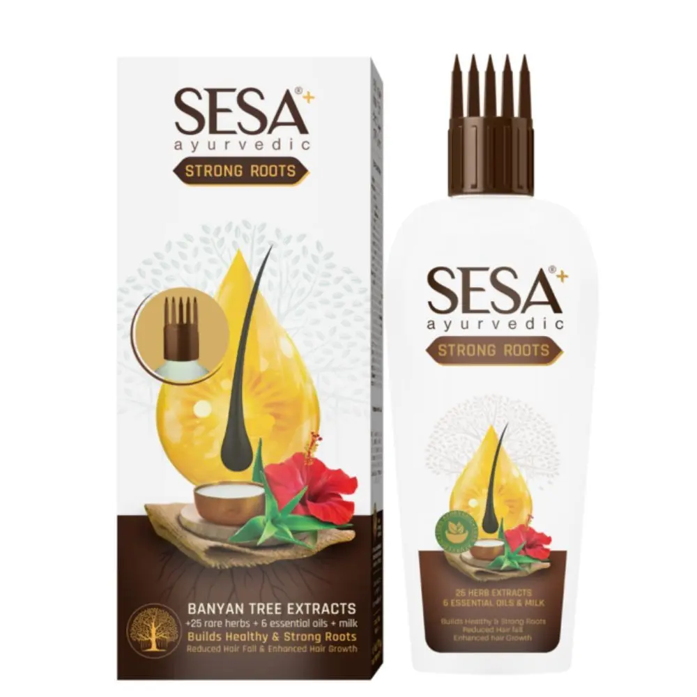 Sesa Ayurvedic Strong Roots Oil with 26 Herbs & 6 Oils - for Hair Fall Control & Hair Growth - 5000-year-old Kshir Pak Vidhi - NO Mineral Oil (200 ml)