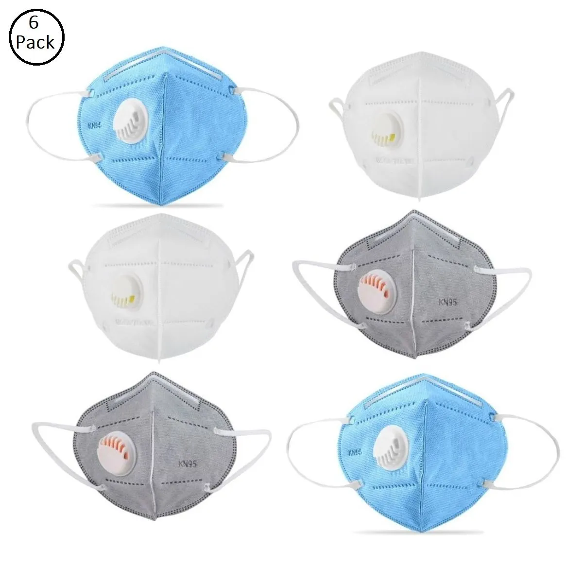 OOMPH Pack of 6 Anti-Pollution Reusable 5 Layer Mask - White Blue Grey