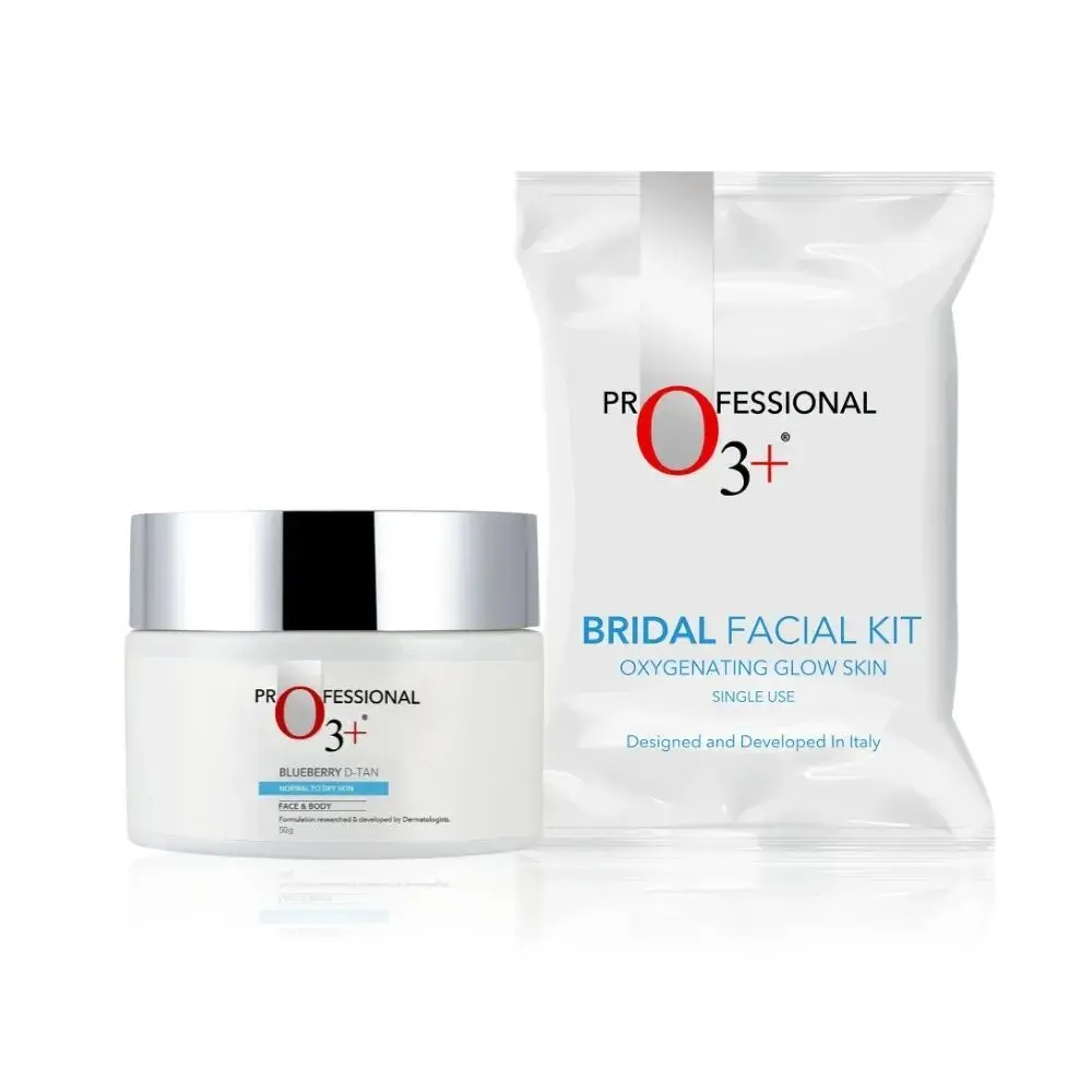 O3+ Bridal Facial Kit Oxygenating Glow Skin (81 g) + O3+ Blueberry Dtan Mask For De Tan & Moisturising Glow - Combo