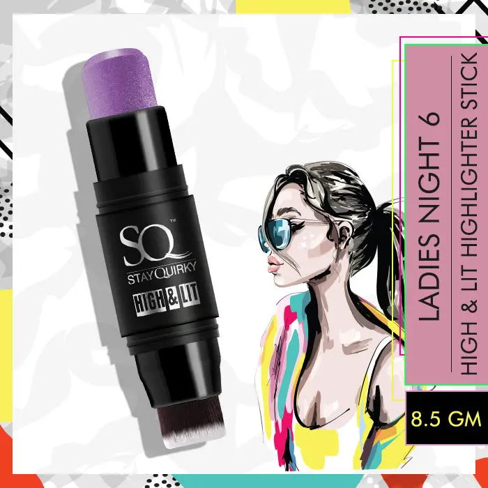 Stay Quirky High & Lit Highlighter stick |Shimmer| Long Lasting| Lightweight| Blendable| Intense Pigment - Ladies Night 6