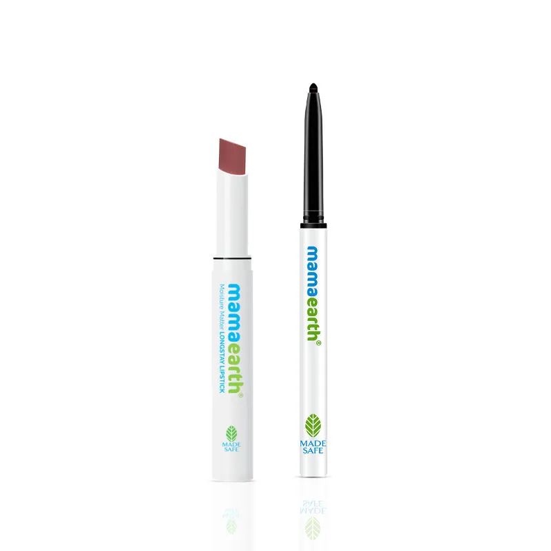 Mamaearth Everyday Glam Combo Waterproof Black Kajal + Espresso Brown Moisture Matte Lipstick