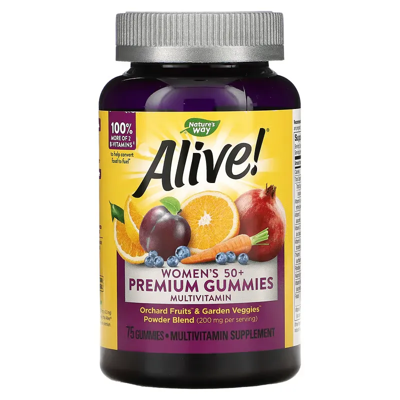 Alive! Women's 50+ Premium Gummies Multivitamin, Cherry & Grape, 75 Gummies