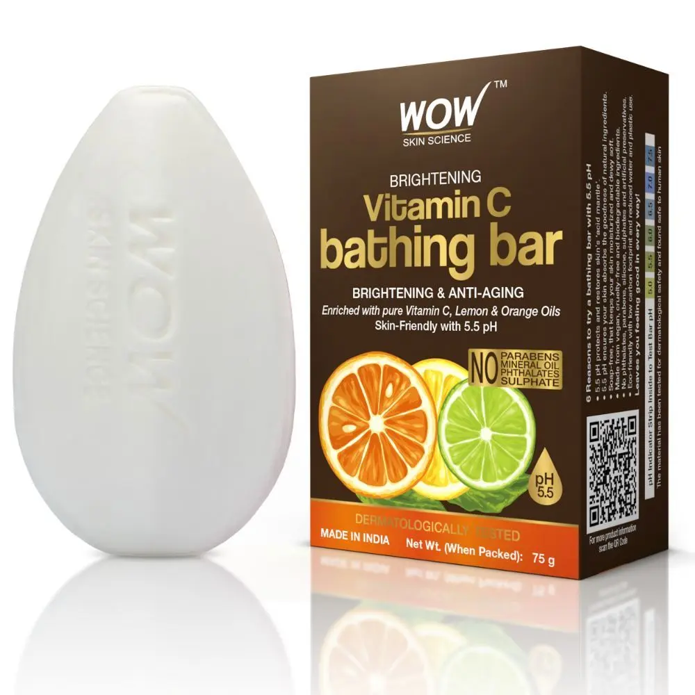 WOW Skin Science Brightening Vitamin C Bathing Bar -Skin-Friendly with 5.5 pH (75 g)