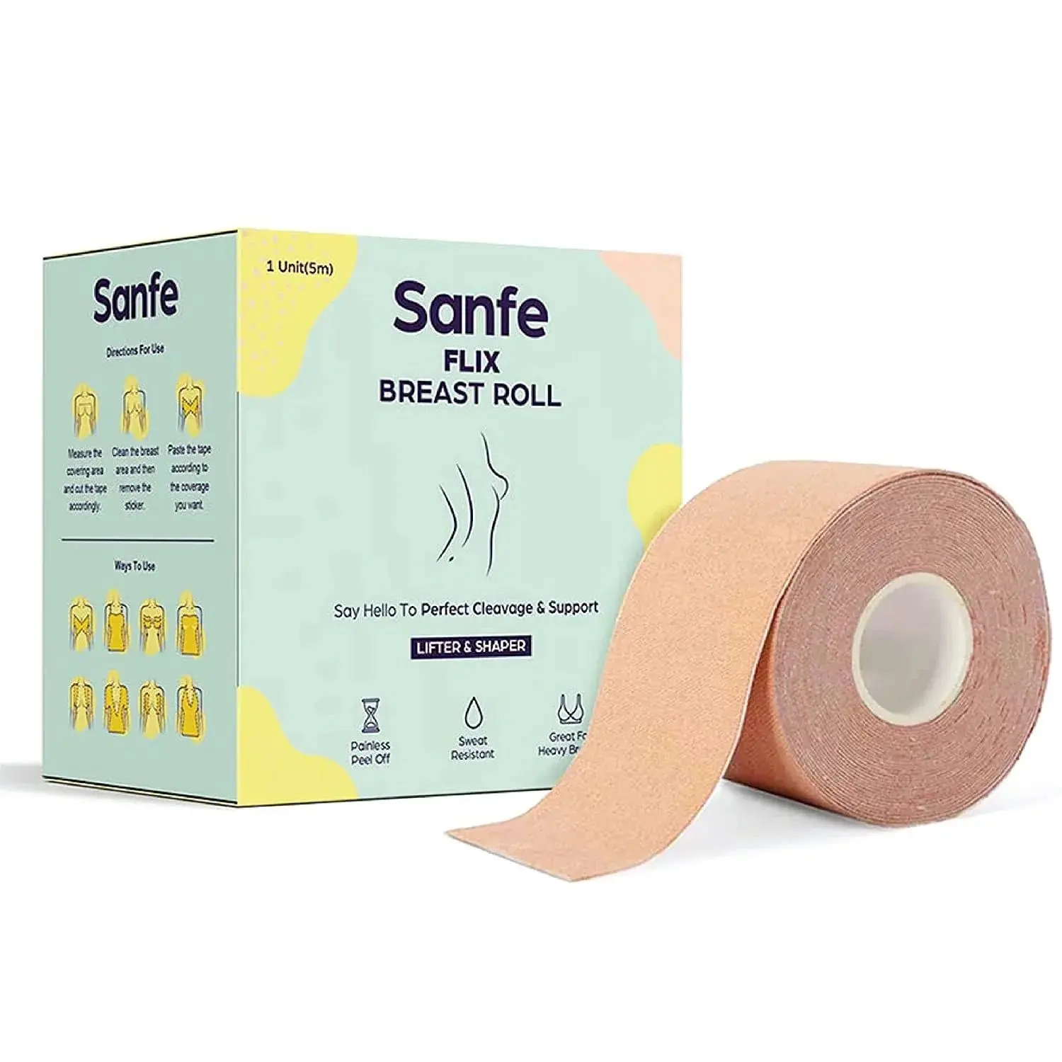 Sanfe flix breast lifter roll  | Flix Body Shaper | Flix Cotton Nipple Covers | Long-Lasting Adhesive | Comfortable & Discreet | Waterproof | Go Braless, StraplessA &A Backless