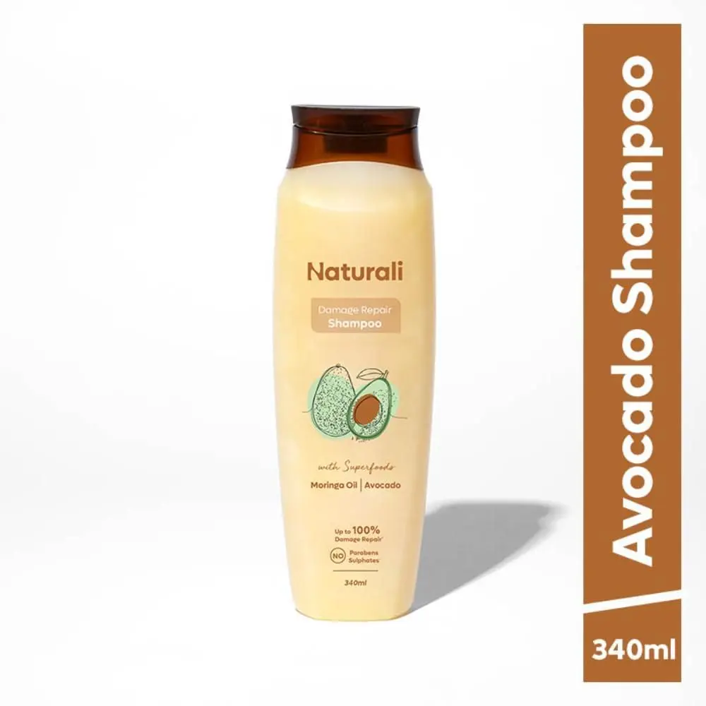 Naturali Damage Repair Shampoo with Moringa Oil & Avocado | Repairs Hair Damage | Paraben and Sulphate Free Shampoo | Best Shampoo for Dry & Frizzy Hair