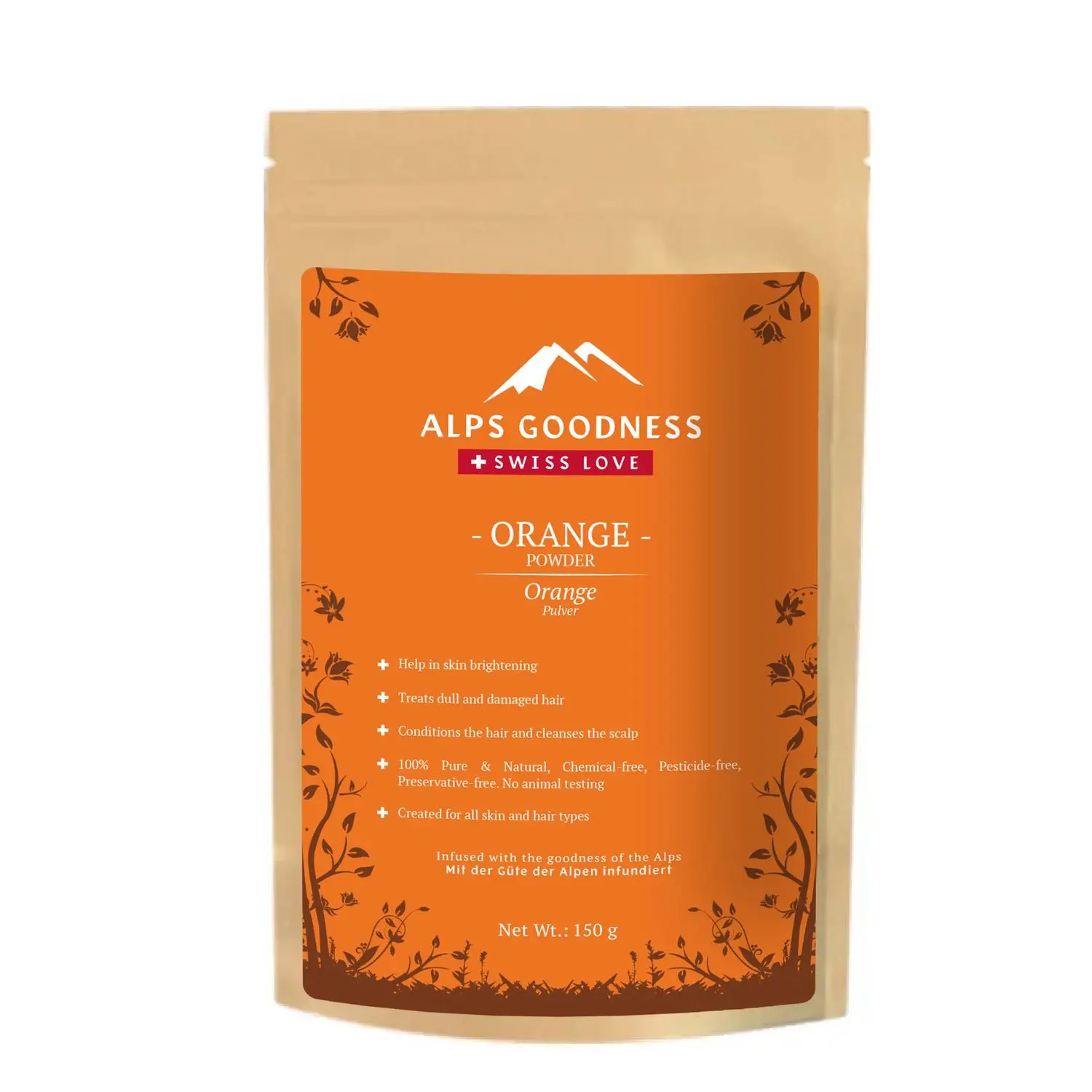 Alps Goodness Powder - Orange (150 g)| 100% Natural Powder | No Chemicals, No Preservatives, No Pesticides | Can be used for Hair Mask and Face Mask | Nourishes hair follicles| Glow Face Pack| Orange Peel Face Pack