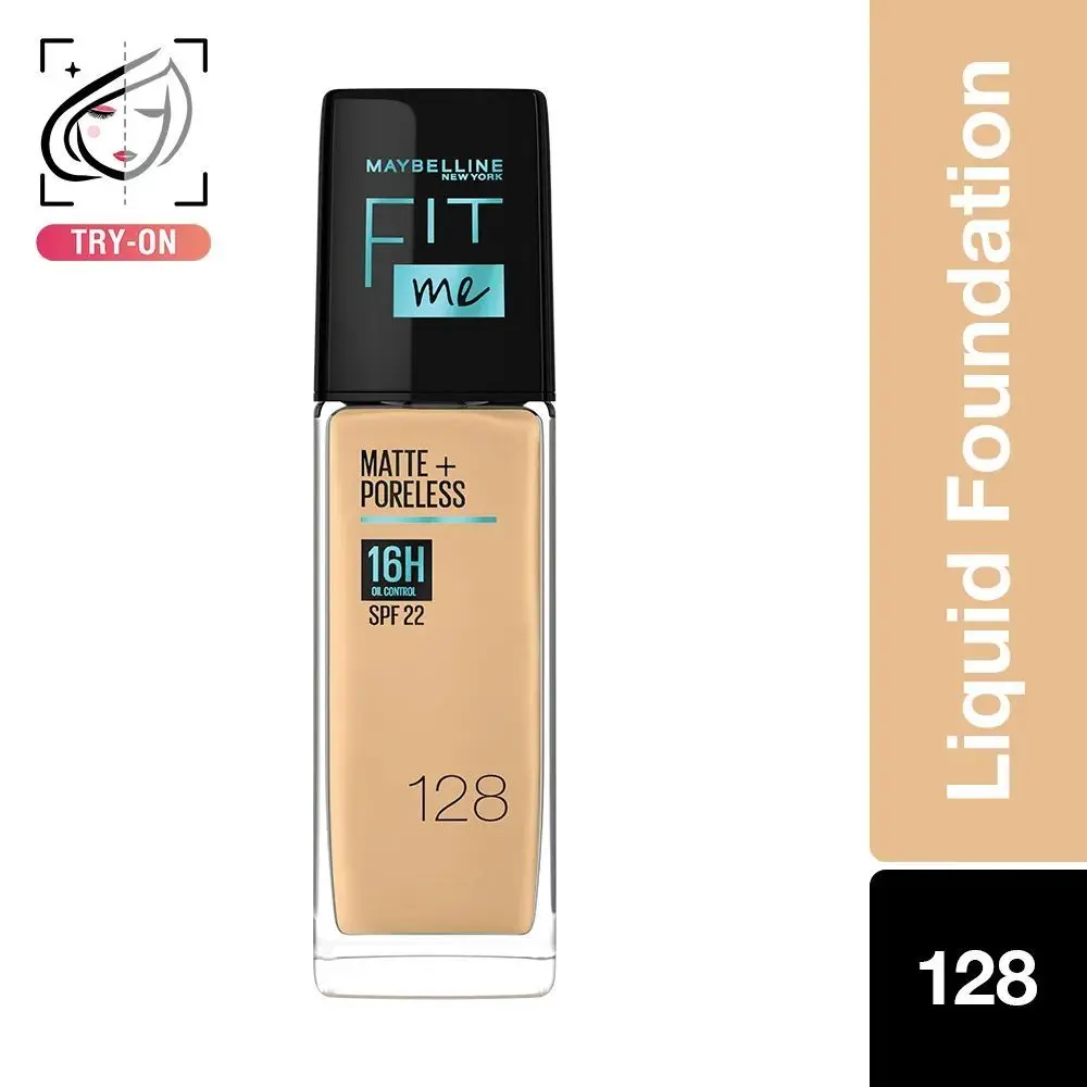 Maybelline New York Fit Me Matte+Poreless Liquid Foundation (With Pump & SPF 22), 128 Warm Nude (30 ml)