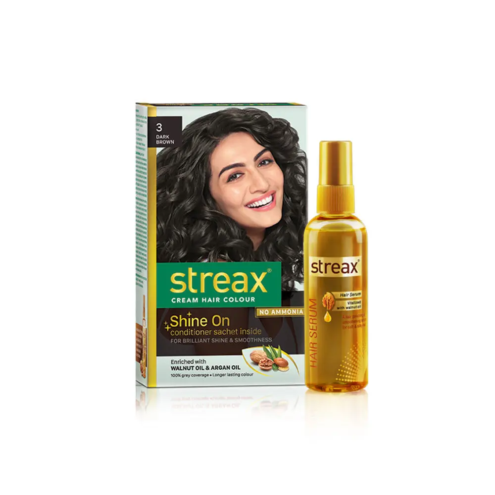 Streax Hair Serum vitalised with Walnut Oil + Streax Hair Colour- Dark Brown (100 ml + 120 ml)