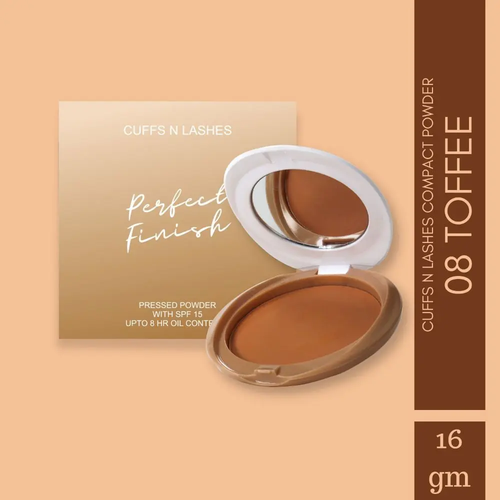 Cuffs N Lashes Perfect Finish Pressed Powder Compact with SPF 15, 08 Toffee, (16 g)