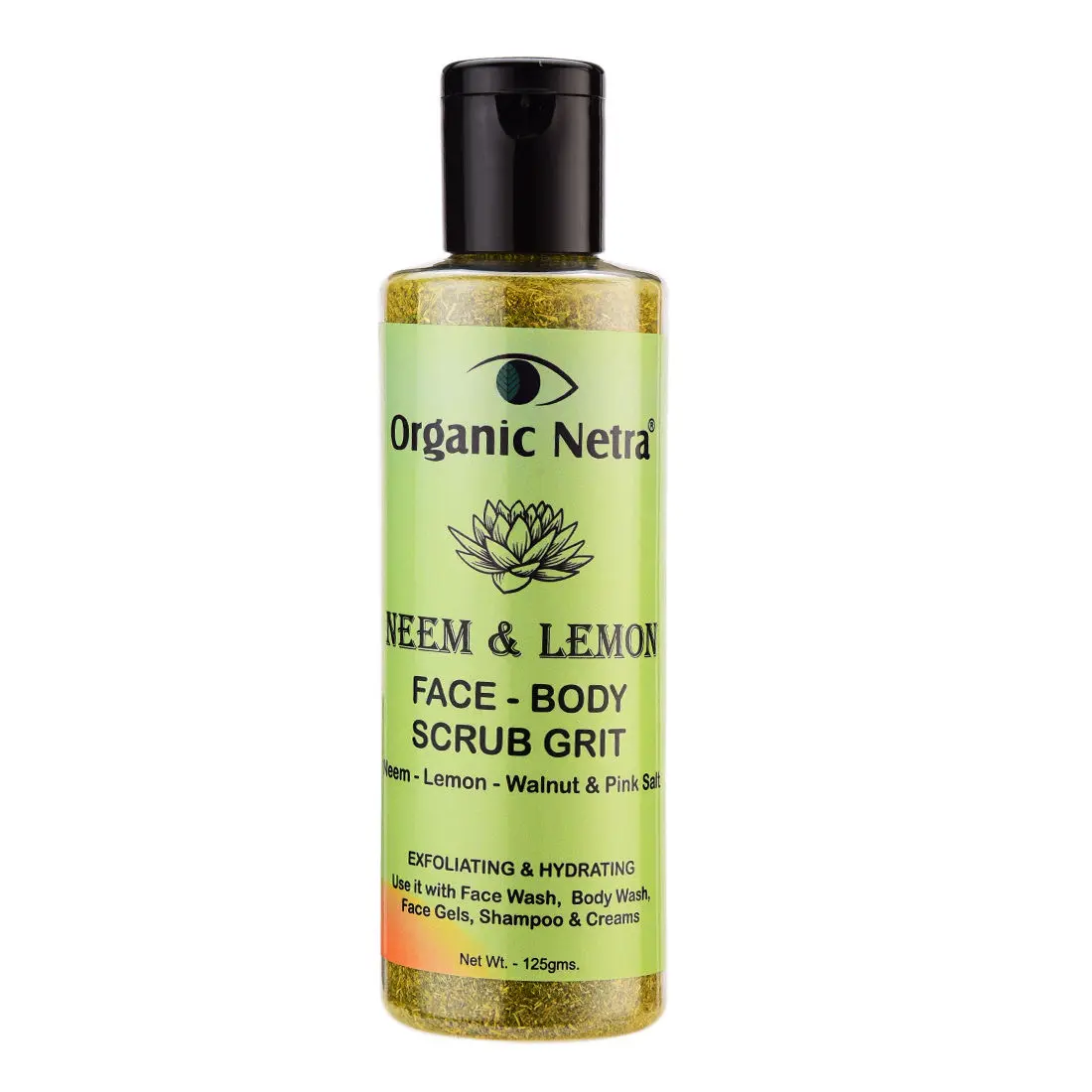 Organic Netra Neem & Lemon Face-Body Scrub Grit, Exfoliating & Hydrating Body Wash, Enriched with Natural and Organic Ingredients, Paraben, SLS & Cruelty Free, Used for Face Wash and Face Gels(125 gm)