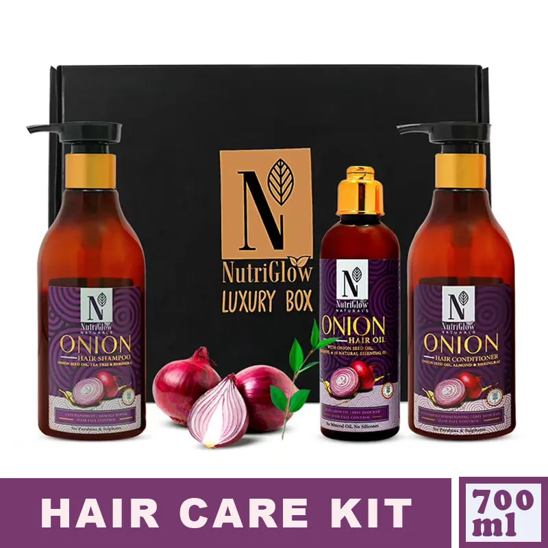 NutriGlow NATURAL'S Combo of 3: Hair Oil/ Hair Shampoo & Hair Conditione With Red Onion Seed Oil