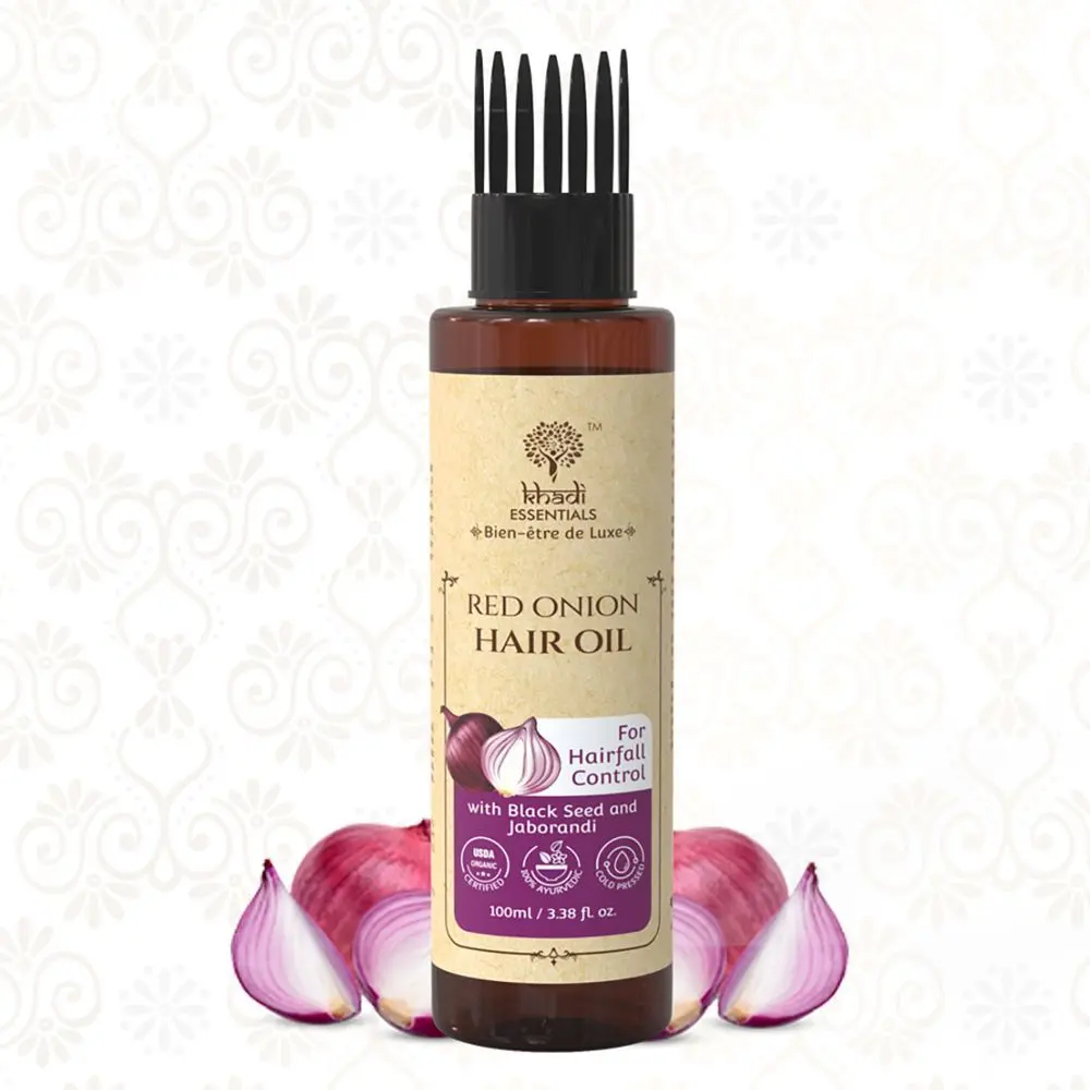 Khadi Essentials Red Onion Hair Oil with Black Seed and Jaborandi For Hair Fall Control, 100ml