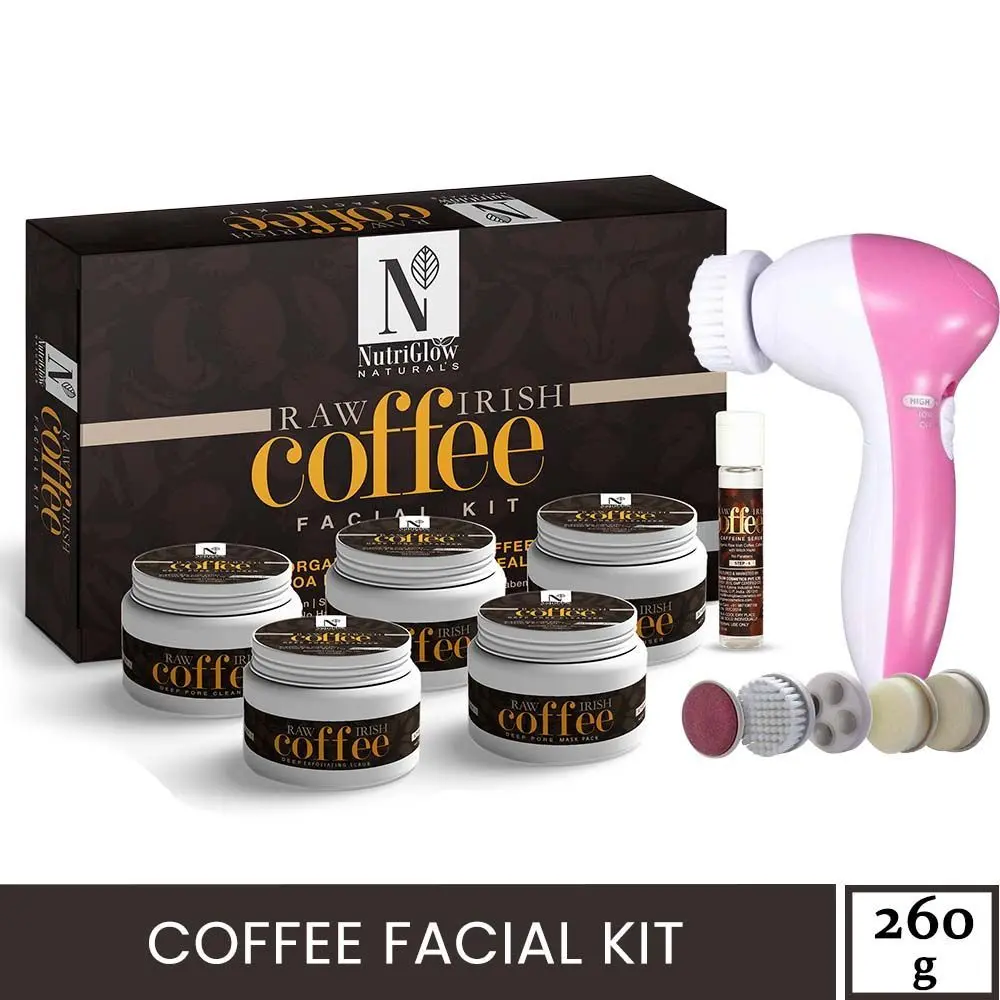 NutriGlow NATURAL'S Raw Irish Coffee Facial Kit (260gm) With Assorted Hair Dryer For Deep Pore Cleansing