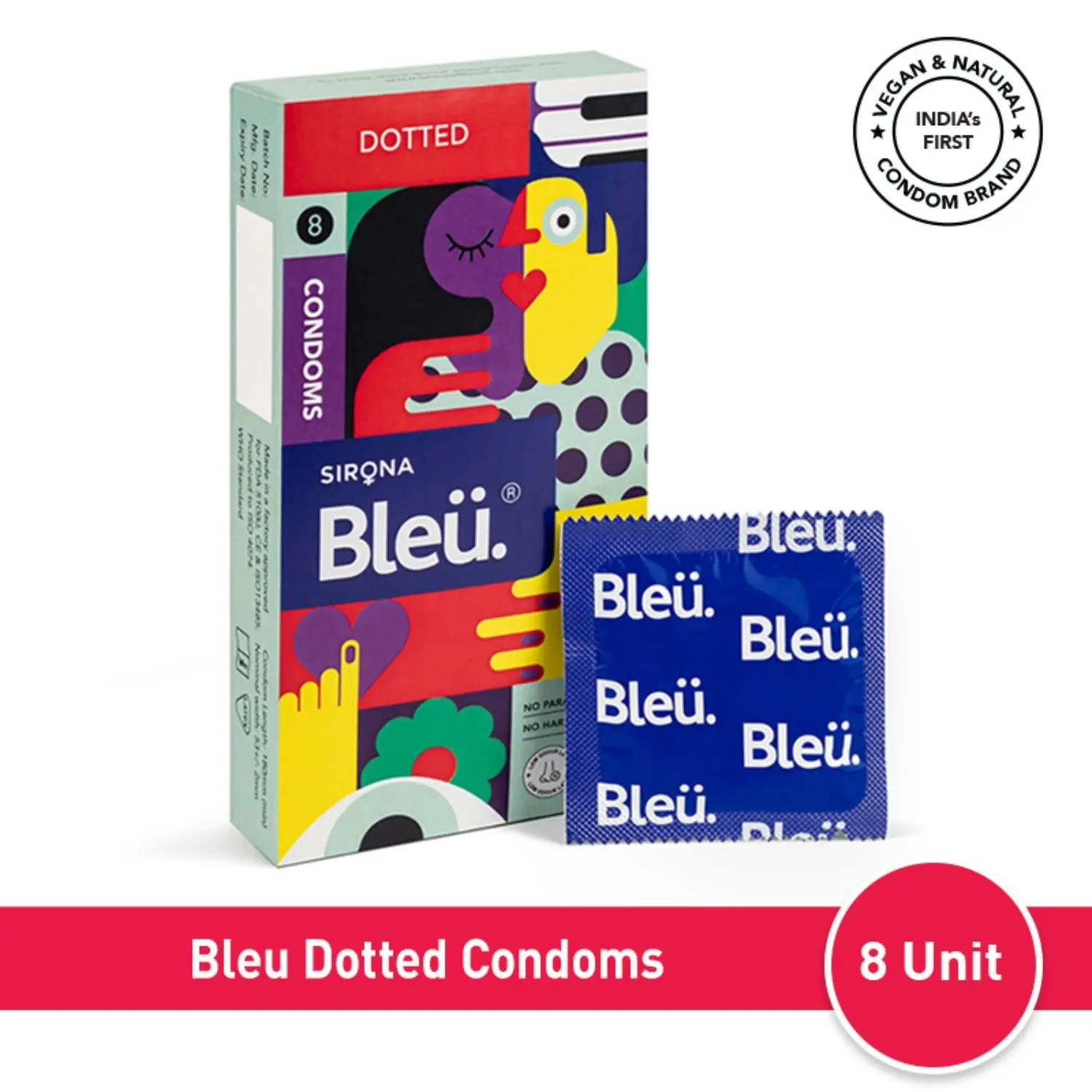 Sirona Bleu Dotted Condoms for Men, Extra Dots for Her Extra Stimulation, 