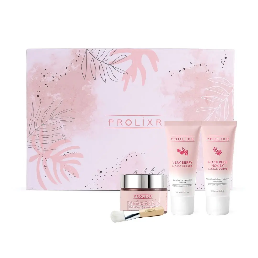 Prolixr Bloom & Glow Gift Box, Bloom & Glow Gift Box, Sea Algae Mask, Berry Moisturiser, Best Gift for Skin Care, Pack of 3