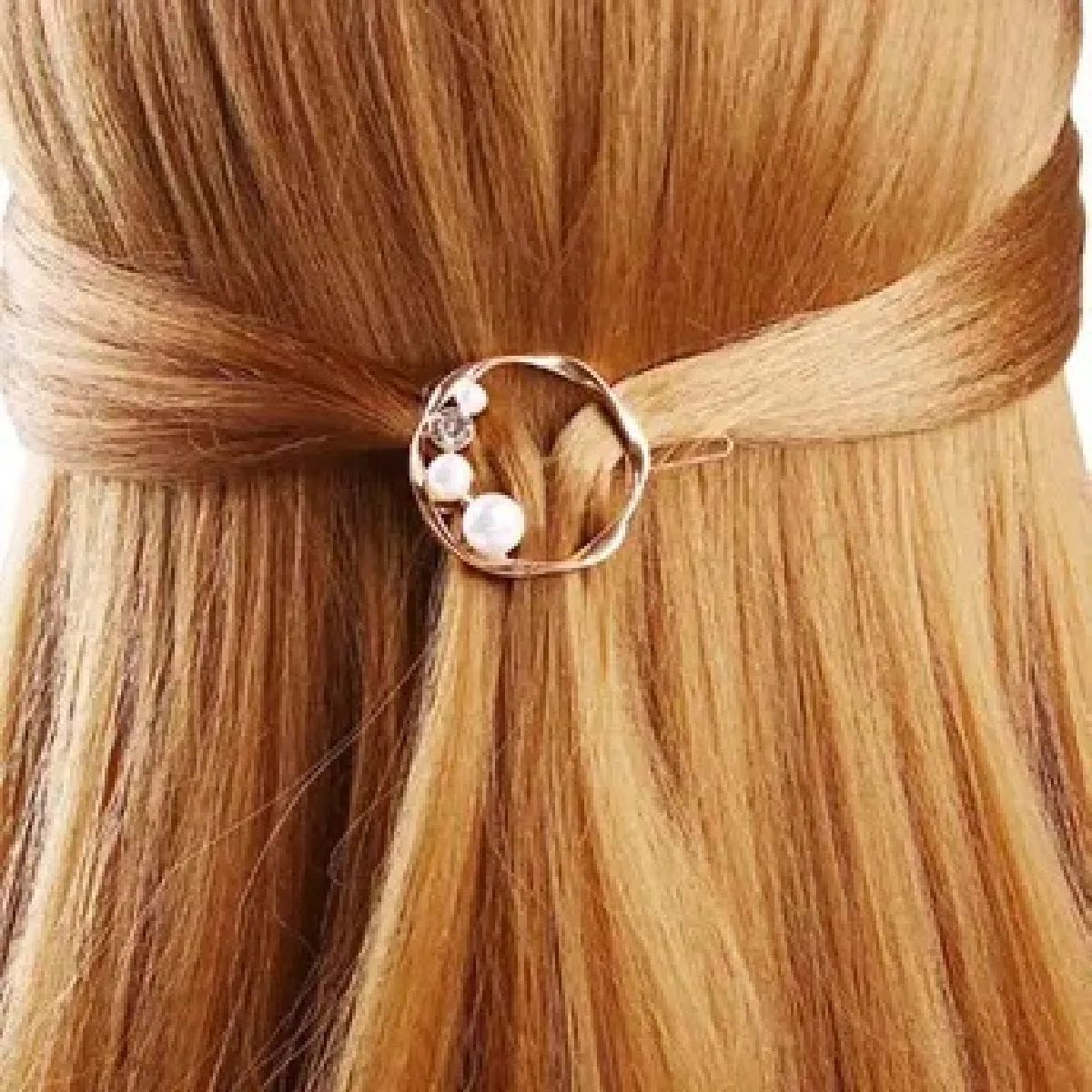 OOMPH Gold Tone Round Shape Pearl Party Fashion Hair Clips Hairpin