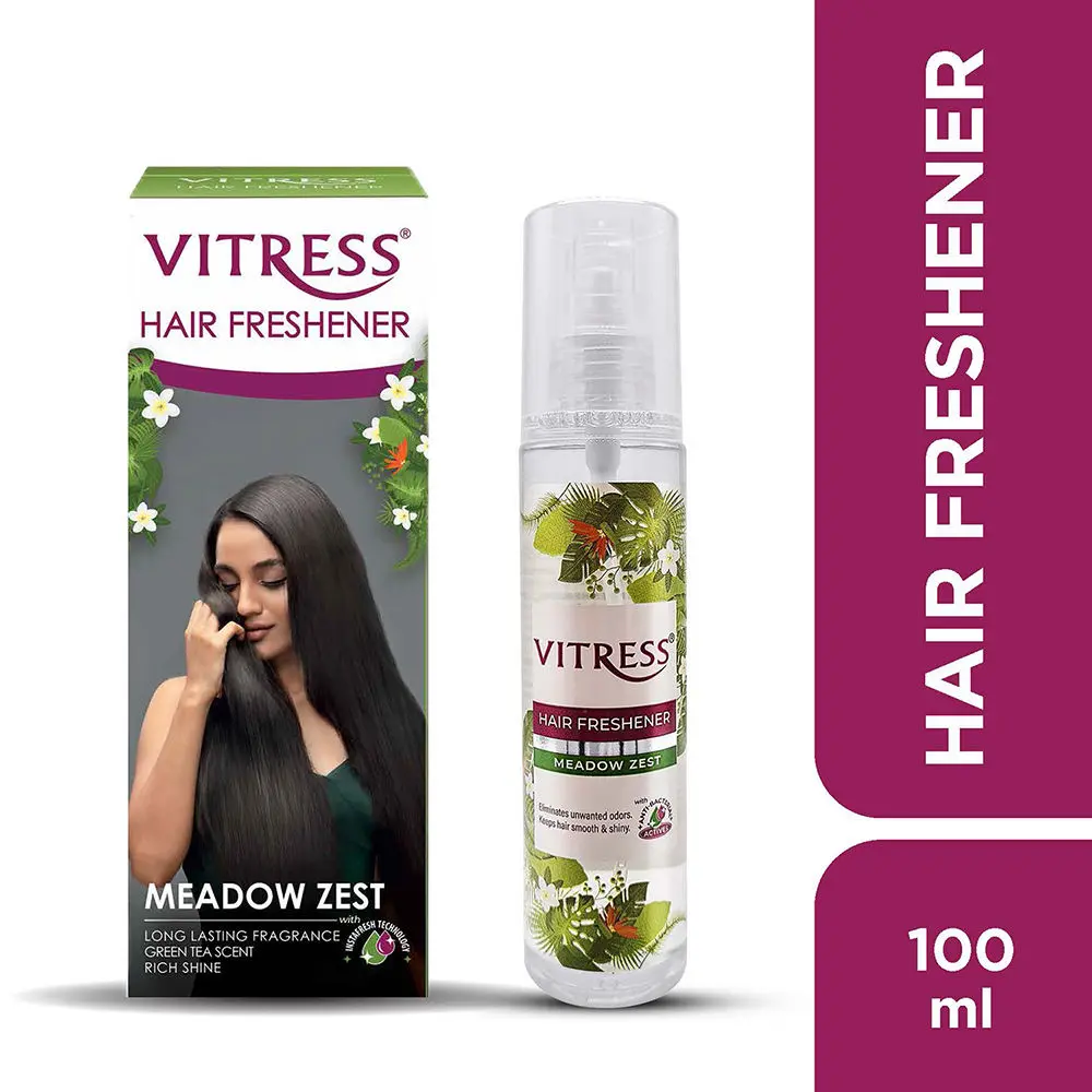 Vitress Hair Freshener Meadow Zest, Instant Hair Transformation, Non-Sticky Floral Hair Spray With InstaFresh Technology, Hair Mist, Fights Unwanted Hair Odours, Satin-Soft and Smooth Hair, Suitable For All Hair Types, 100ml