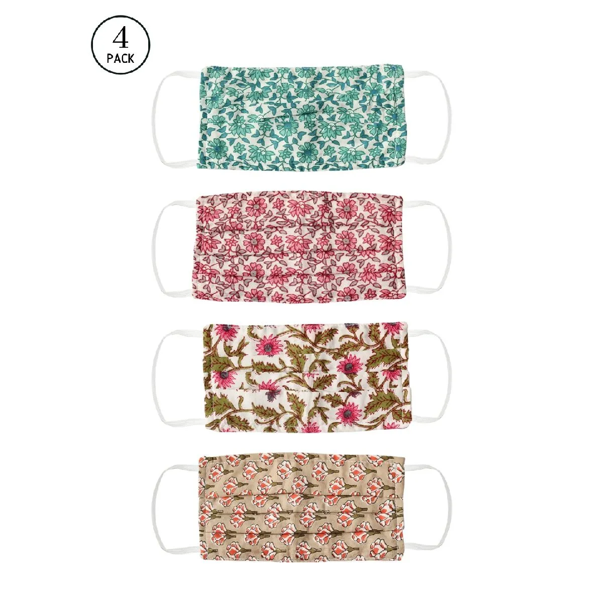 Bellofox 3-Ply Pink Block Florals Cotton Face Mask (Pack Of 4)