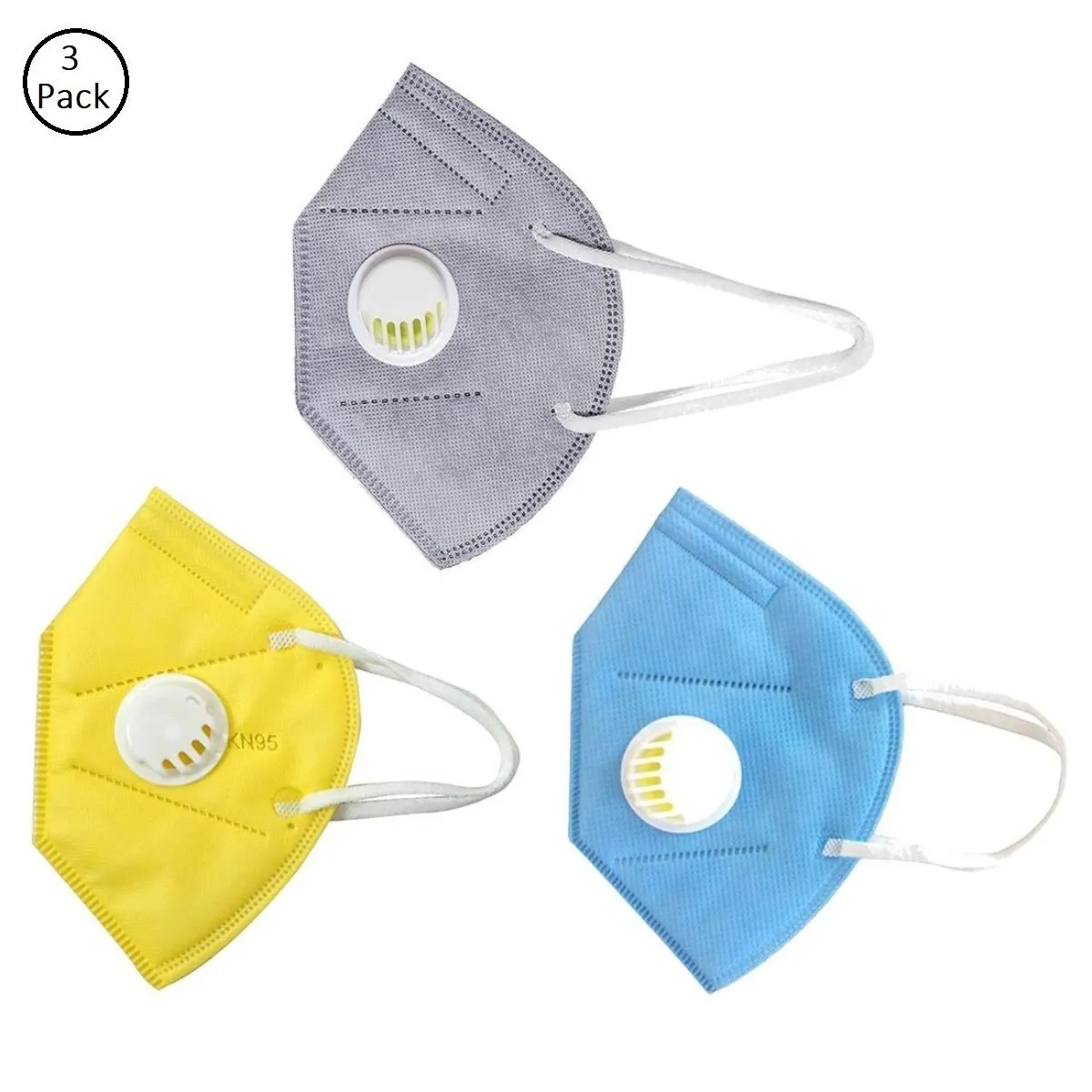 Fabula Pack Of 3 Anti-Pollution Reusable 5 Layer Mask - Blue Yellow Grey