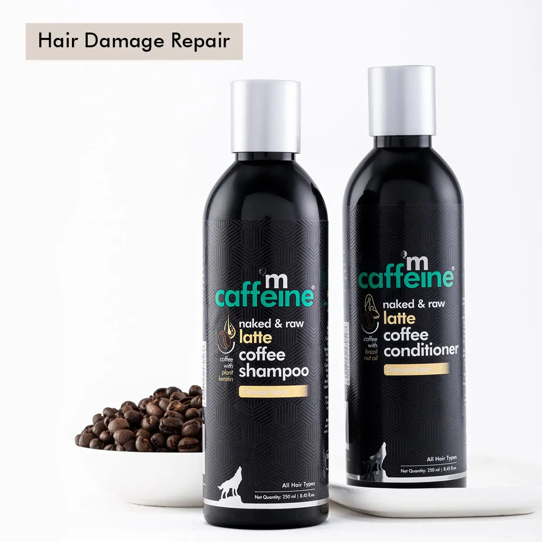 mCaffeine Damage Repair Latte Shampoo & Conditioner Combo | Nourishes & Strengthens Dry Hair | With Coconut Milk, Coffee & Keratin for Smooth & Shiny Hair | Sulphate & Paraben Free 500 ml