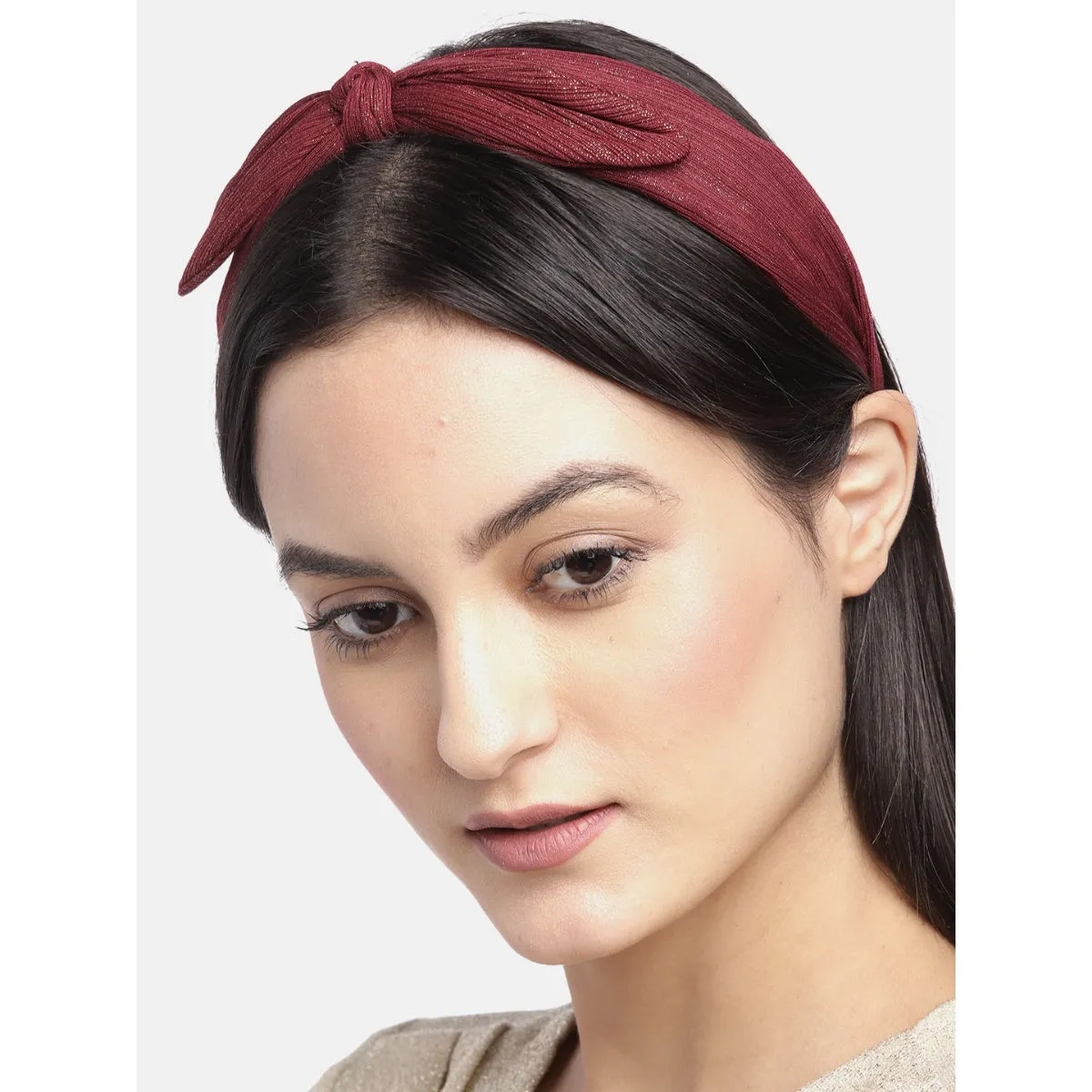 Blueberry Maroon And Gold Lurex Bunny Knot Hairband