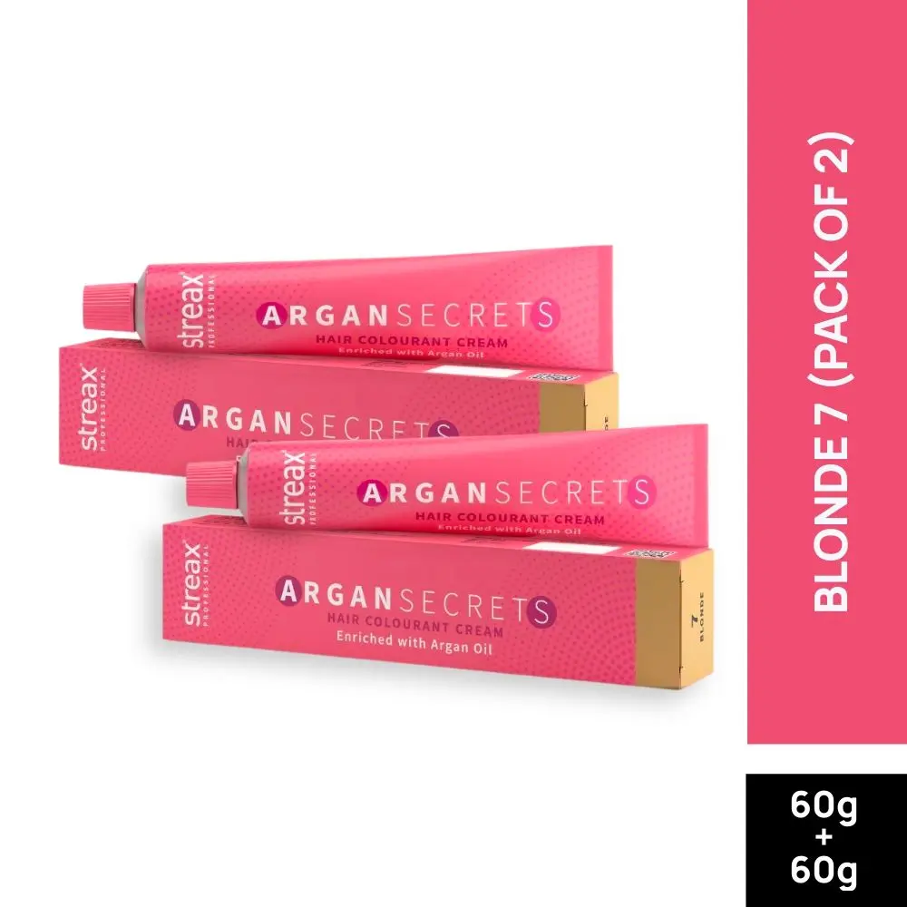 Streax Professional Argan Secret Hair Colourant Cream - Blonde 7 (60 g) (Pack of 2)