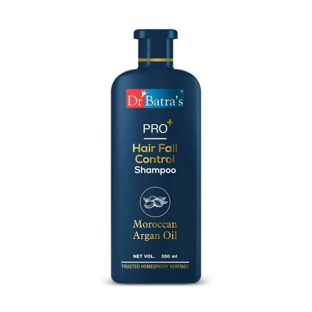 Dr Batra's PRO+ Hair Fall Control Shampoo. Enriched with Moroccan Argan Oil, Thuja Extracts. Controls hair fall. Strengthens hair from the roots. 350 ml