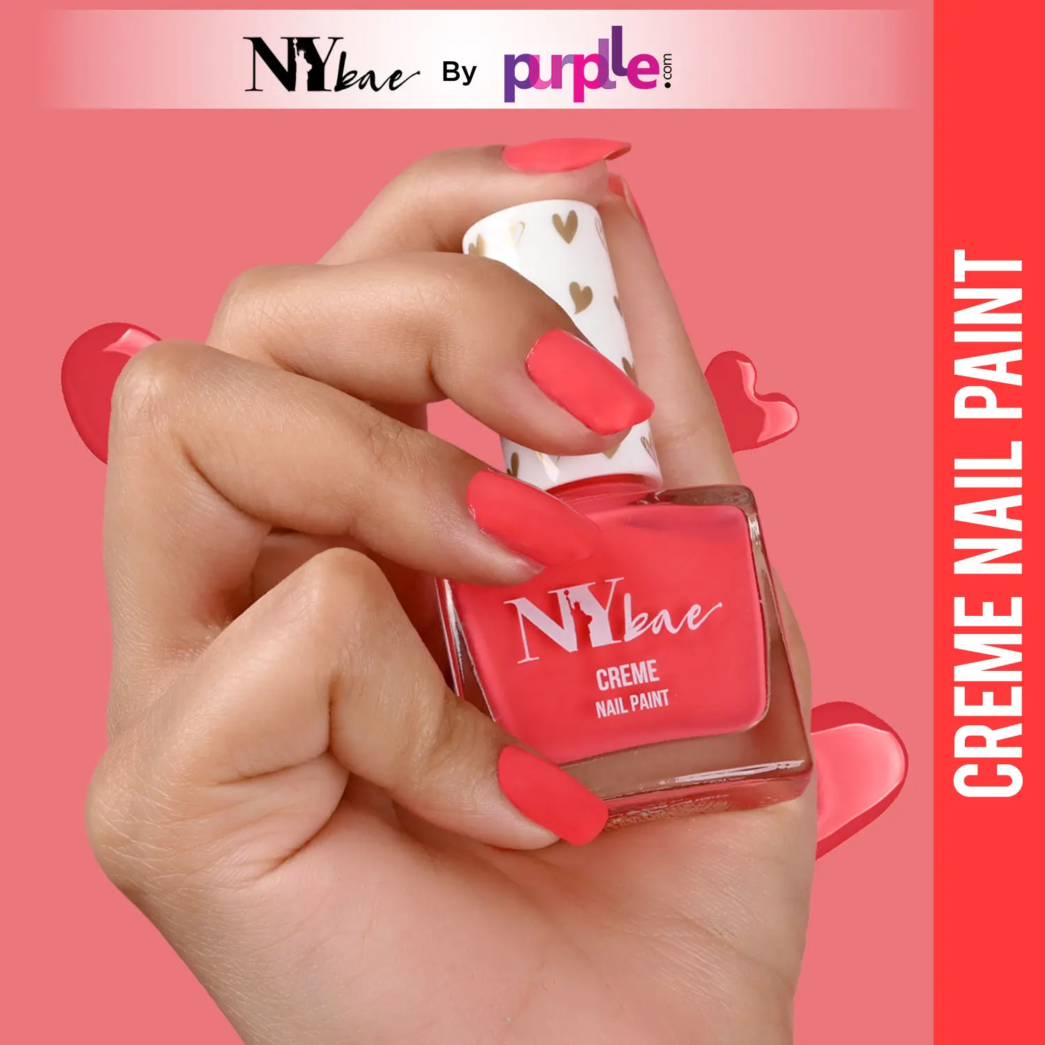 NY Bae Creme Nail Paint - Coral Peach 35 (10 ml) | Purple | Rich Pigment | Chip-proof | Full Coverage | Travel Friendly | Vegan