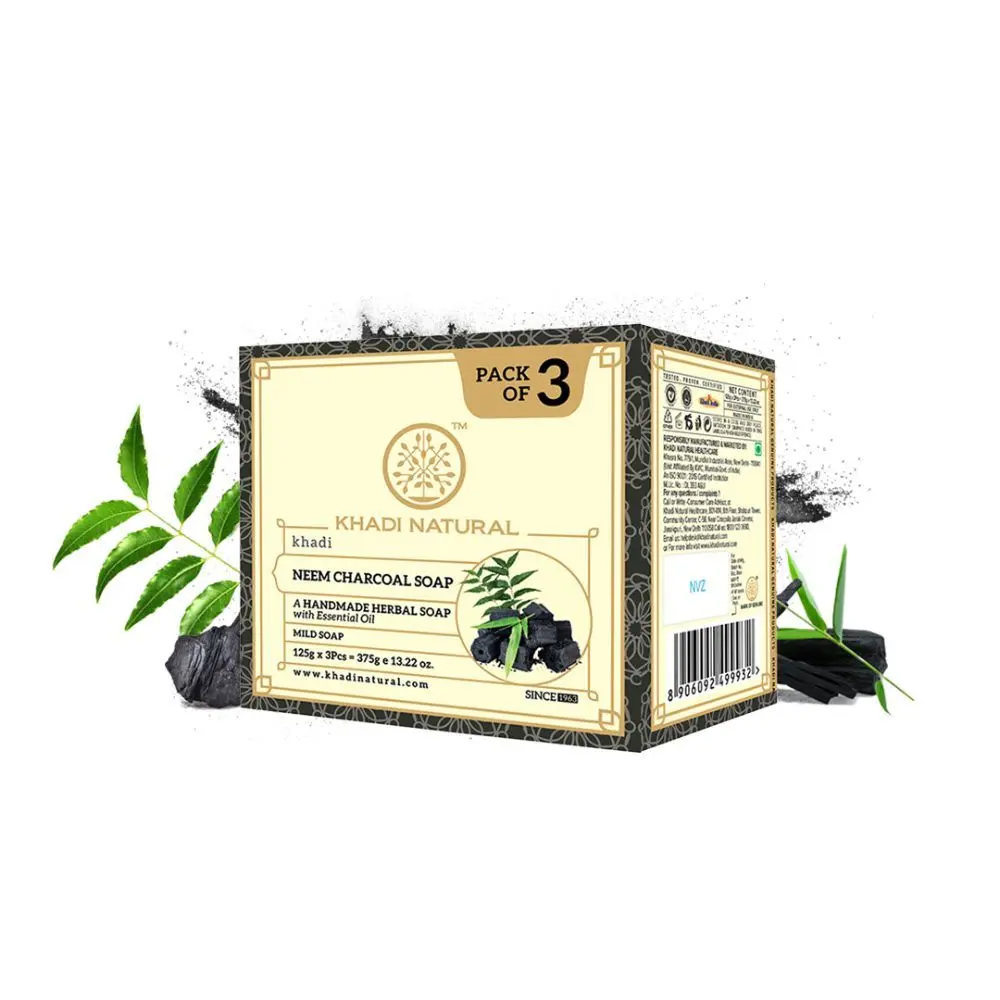 Khadi Natural Neem Charcoal Handmade Soap| Anti - Bacterial (Pack of 3) - 375 g