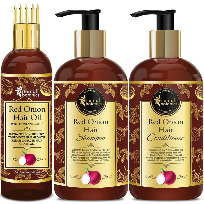 St.Botanica Oriental Red Onion Hair Shampoo + Conditioner + Hair Oil Combo