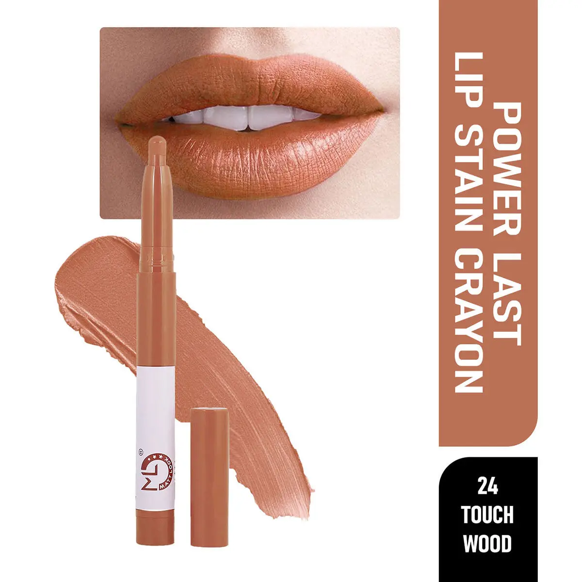 Mattlook Power Last Lip Stain Crayon Lipstick  Rich Colour, Non Transfer, Mask Proof & Luxurious Creamy Matte, Touch Wood (1.3gm)