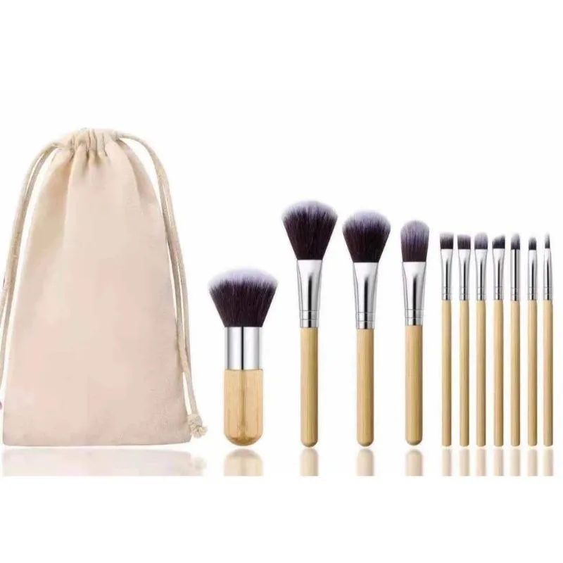 Bronson Professional Super Soft Bristles HD Finish Bamboo 11 Pcs Makeup Brush Set With Pouch