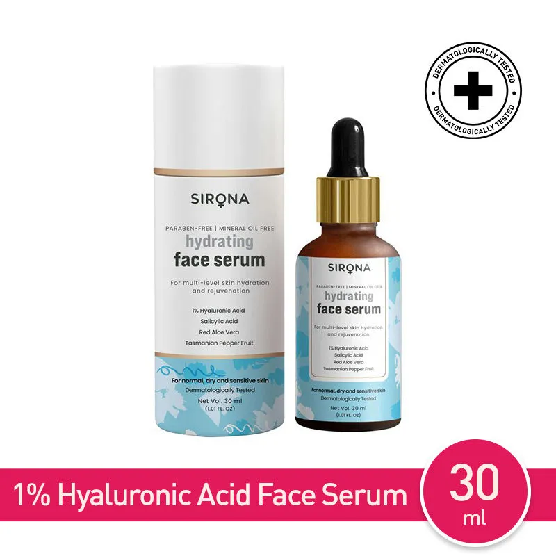 Sirona 1% Hyaluronic Acid Face Serum for Men & Women for Multi Level Hydration & Rejuvenation