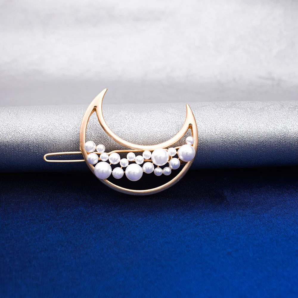 Ferosh Cassia Pearl-Studded Crescent Gold Hair Pin