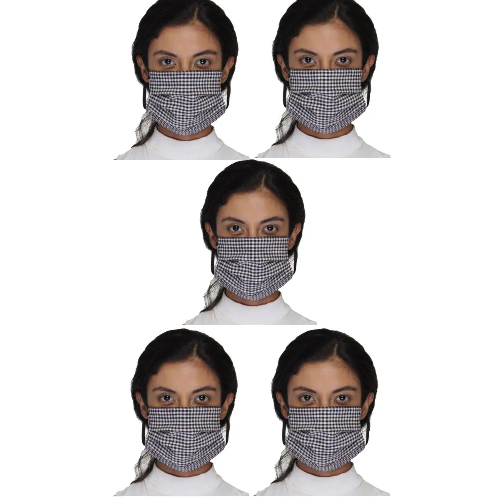 Anekaant Pack Of 5 Black & White 3-Ply Reusable Checkered Cotton Fabric Fashion Mask