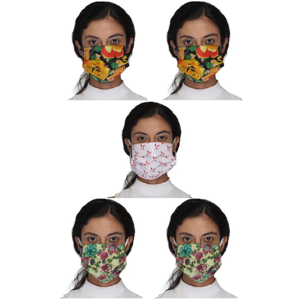 Anekaant Pack Of 5 Multicolor 3-Ply Reusable Cotton Printed Fabric Fashion Mask