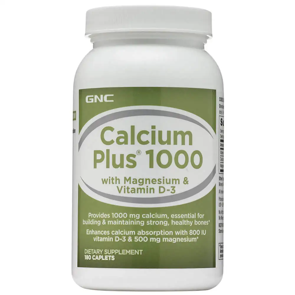 GNC Calcium Plus 1000 with Magnesium & Vitamin D 3,  180 caplets  Unflavoured