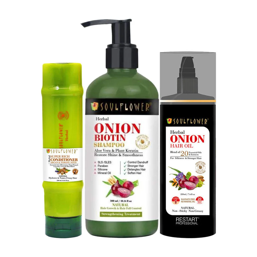 Soulflower Onion Oil + Biotin Shampoo & Conditioner - Set of 3