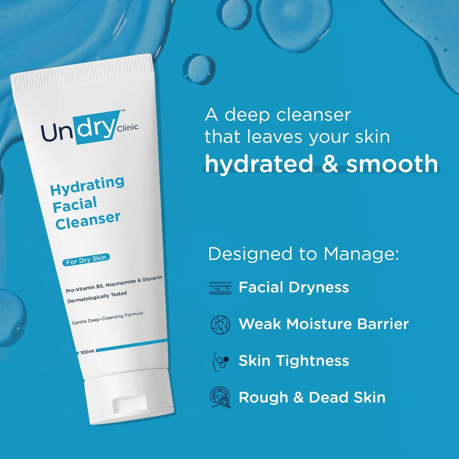 Undry Hydrating Facial Cleanser for dry Skin (100ml)