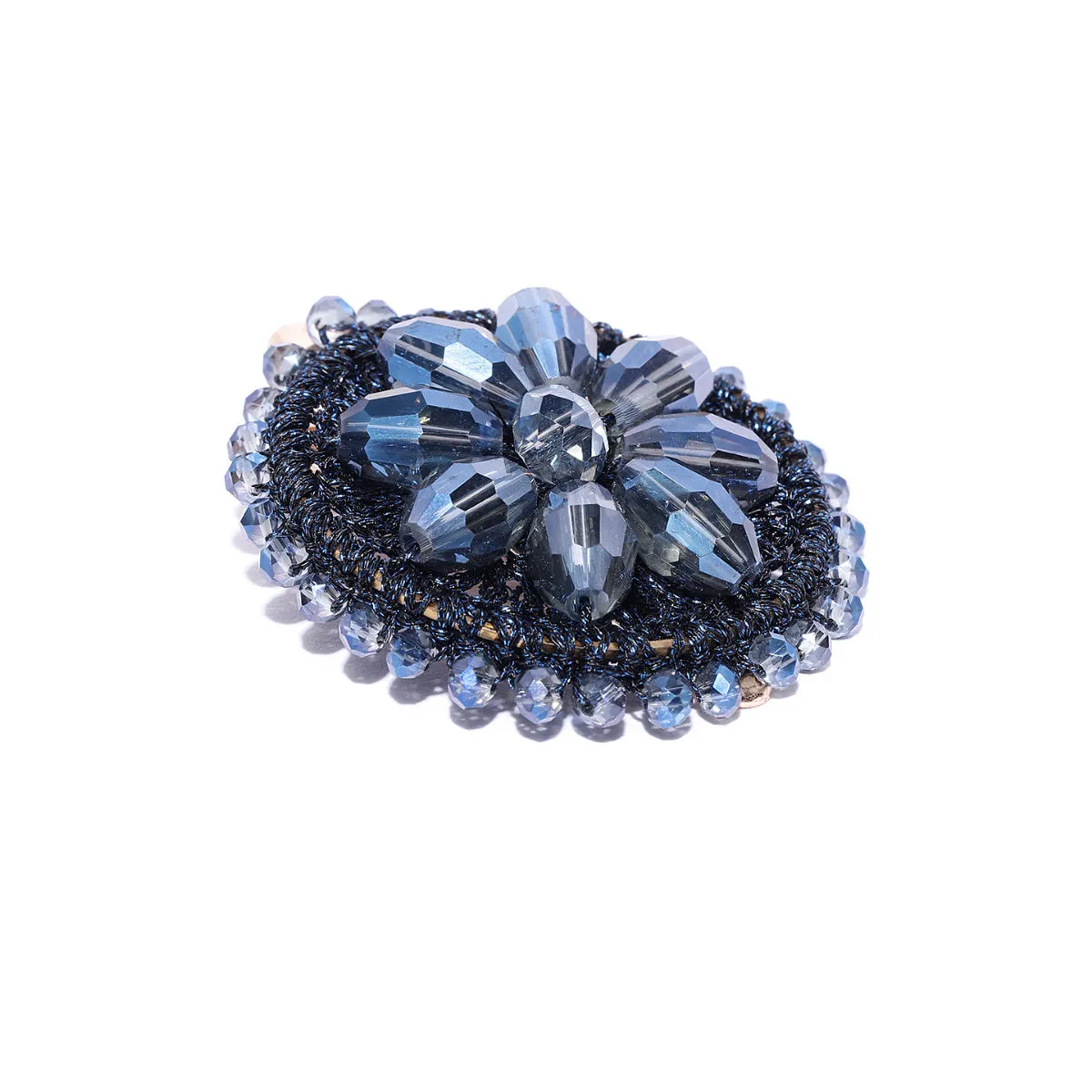 Blueberry Blue Beaded Flower Shape Aligator Hairclip