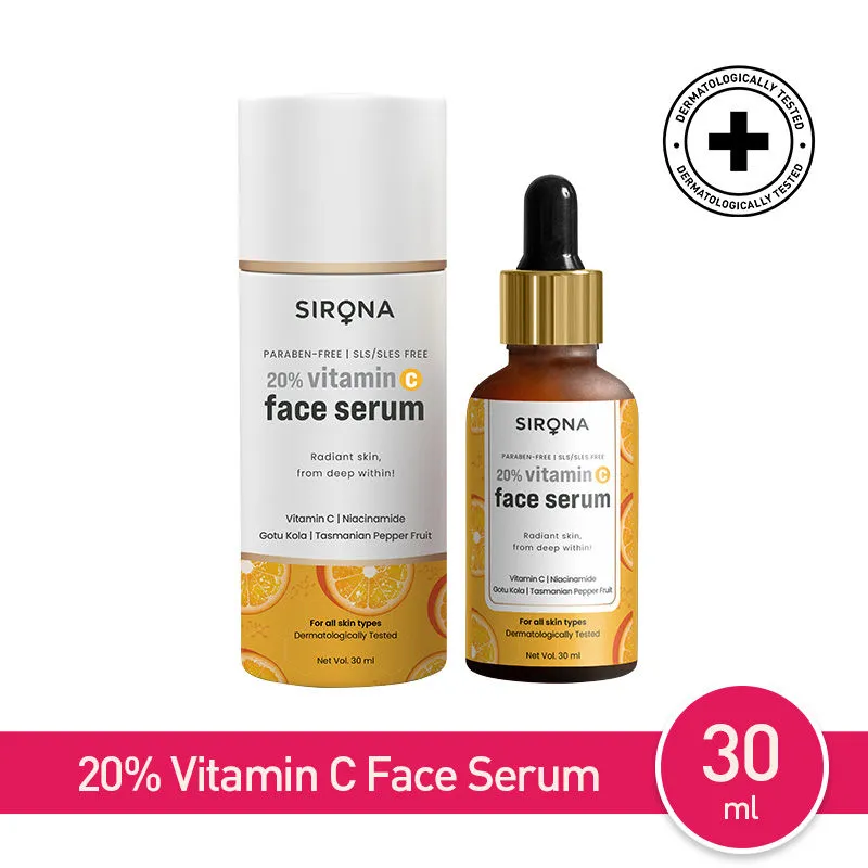 Sirona 20% Vitamin C Face Serum for Men and Women to Rejuvenate Damaged Skin and Make Skin Radiant