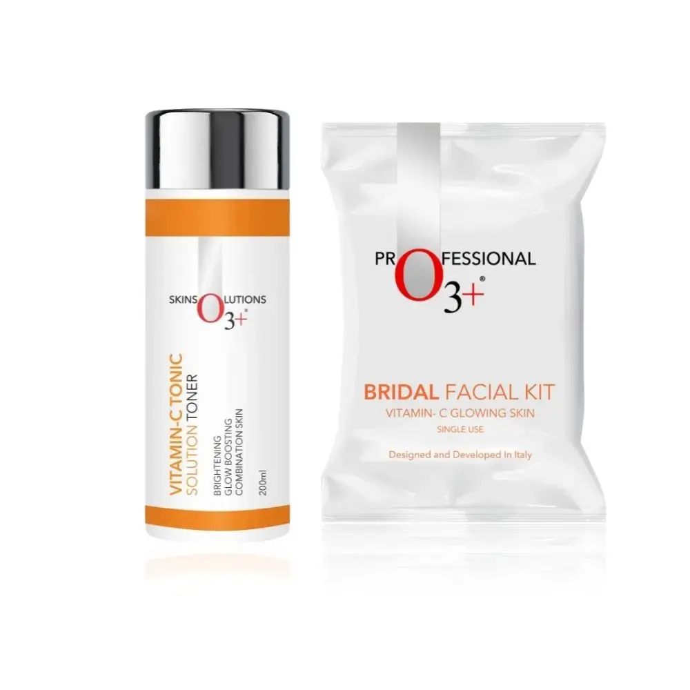 O3+ Bridal Facial Kit Vitamin C Glowing Skin(67gm+69ml) + O3+ Vitamin-C Tonic Solution Toner - Combo