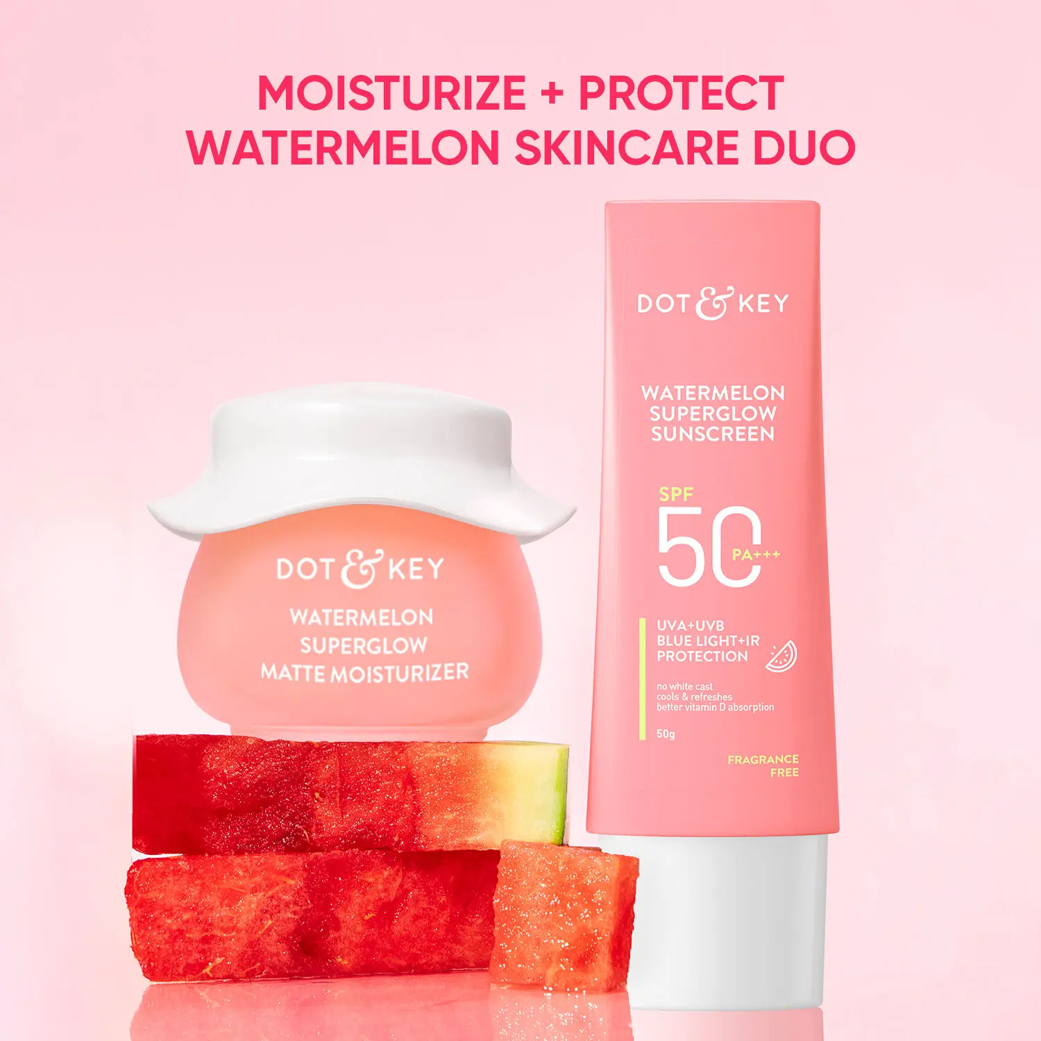 Dot & Key Watermelon Cooling Summer Essentials Duo SPF 50 PA+++|Mositurizer, Suncreen