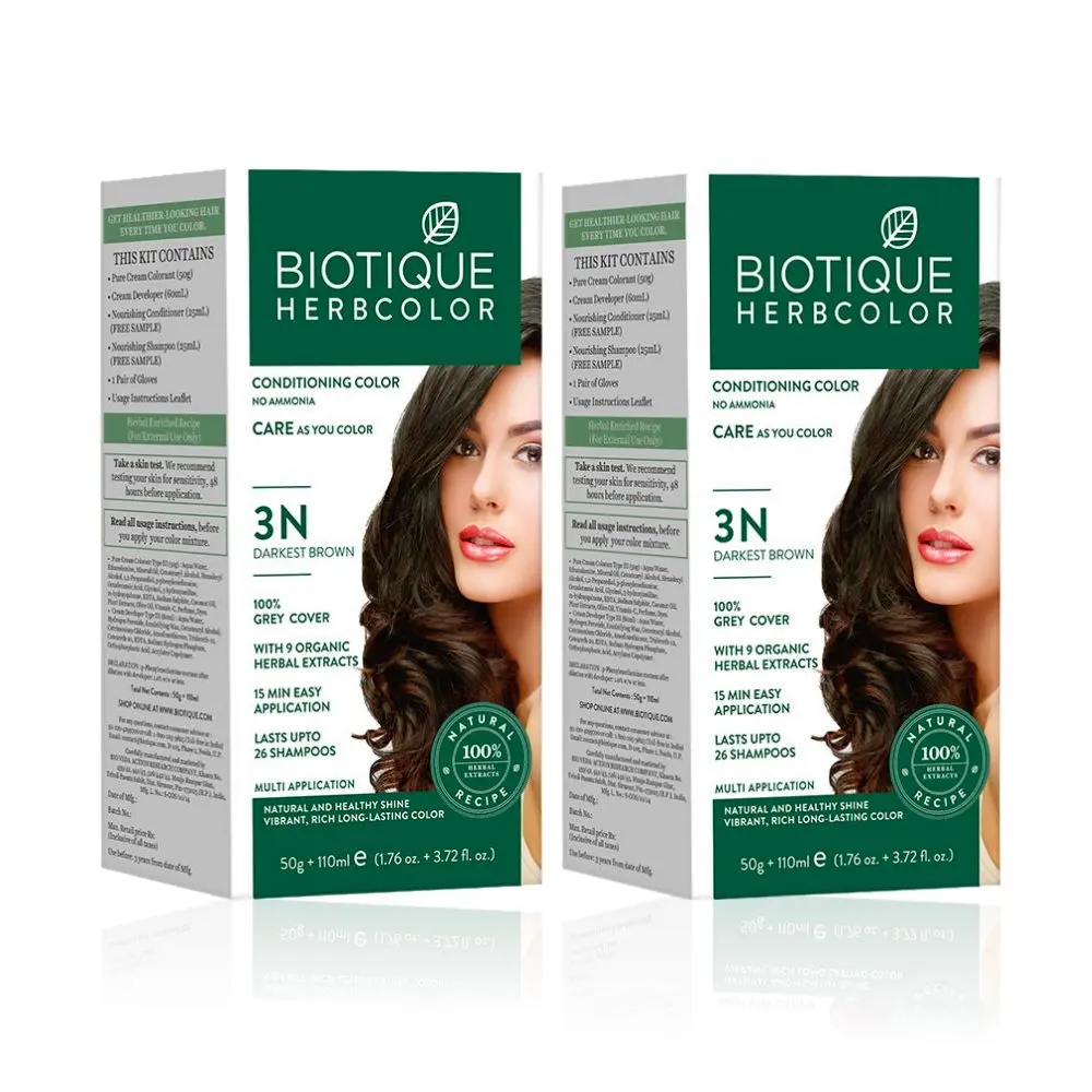 Biotique Bio Herbcolor 3N Darkest Brown (50 g +110 ml) - Pack of 2