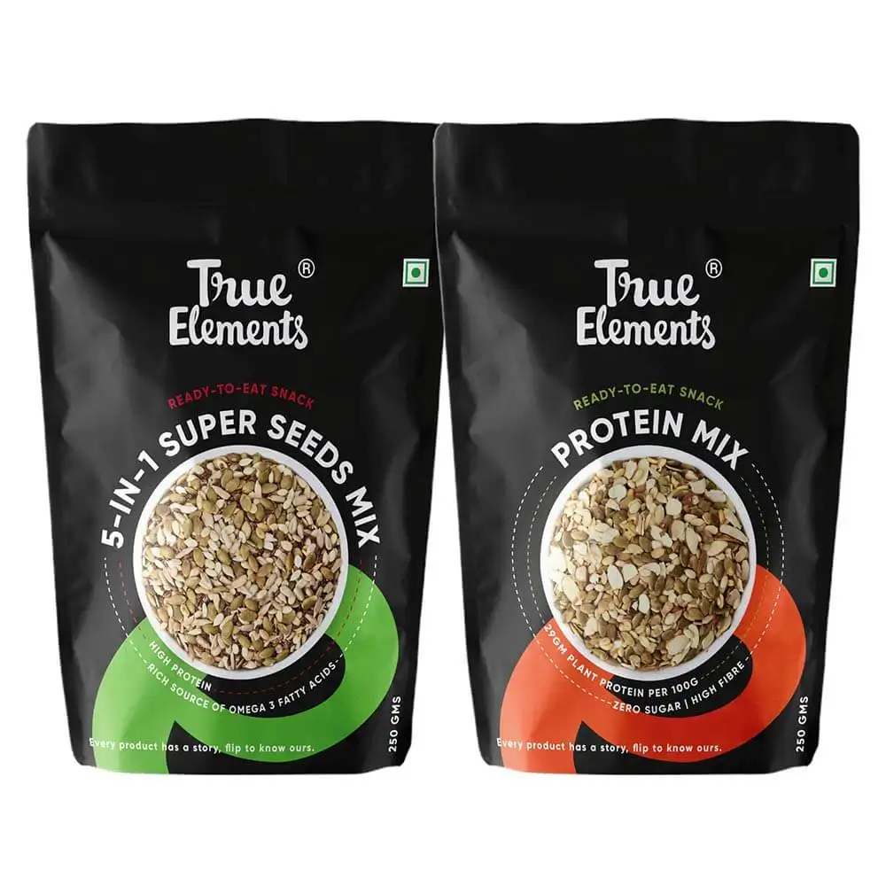 True Elements 5 in 1 Protein mix - Super Seedmix Combo,  Pumpkin Watermelon Almonds Soyanuts & Unflavoured  2 Piece(s)/Pack