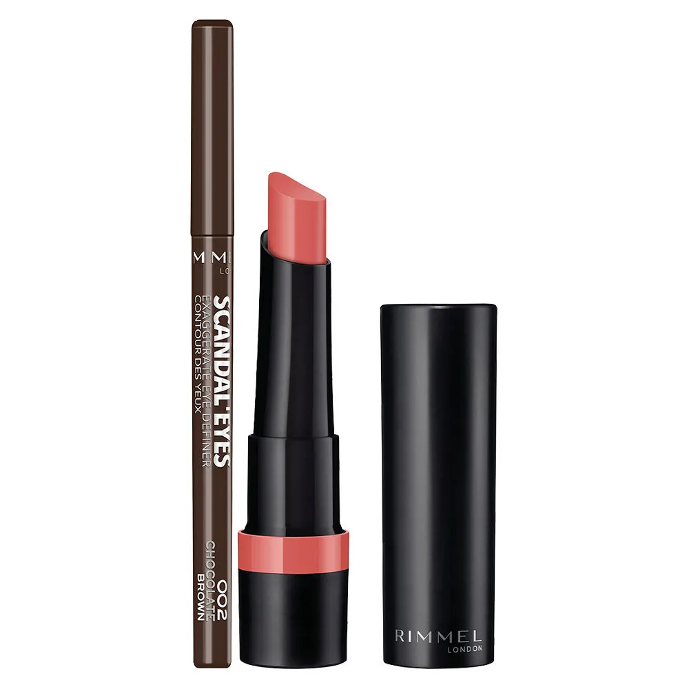 Rimmel London Combo Exaggerate Kajal- Chocolate Brown & Matte Lipstick- Peach Petal